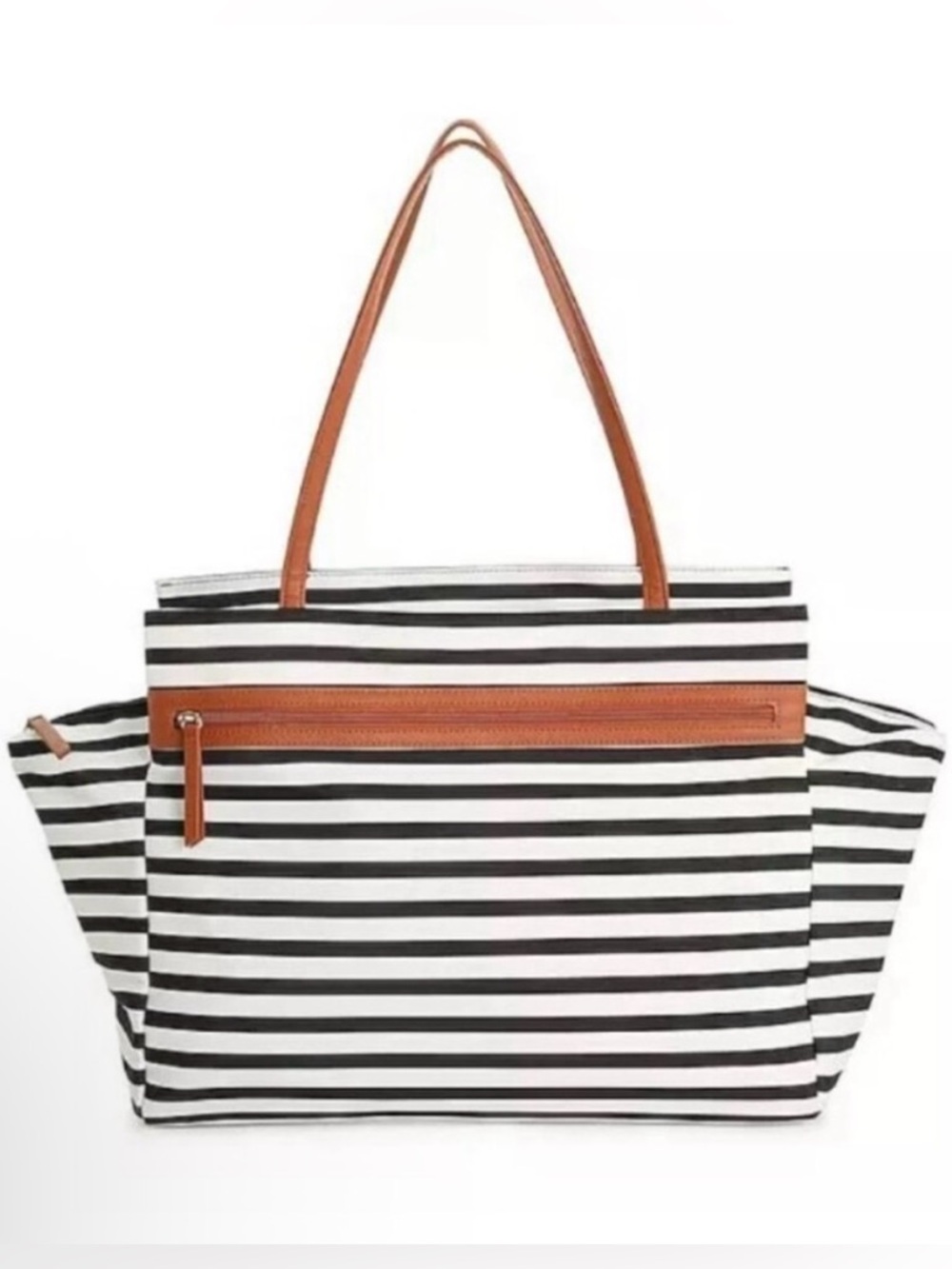 DSW Striped Black & White Canvas Tote‎ Weekender Bag Large